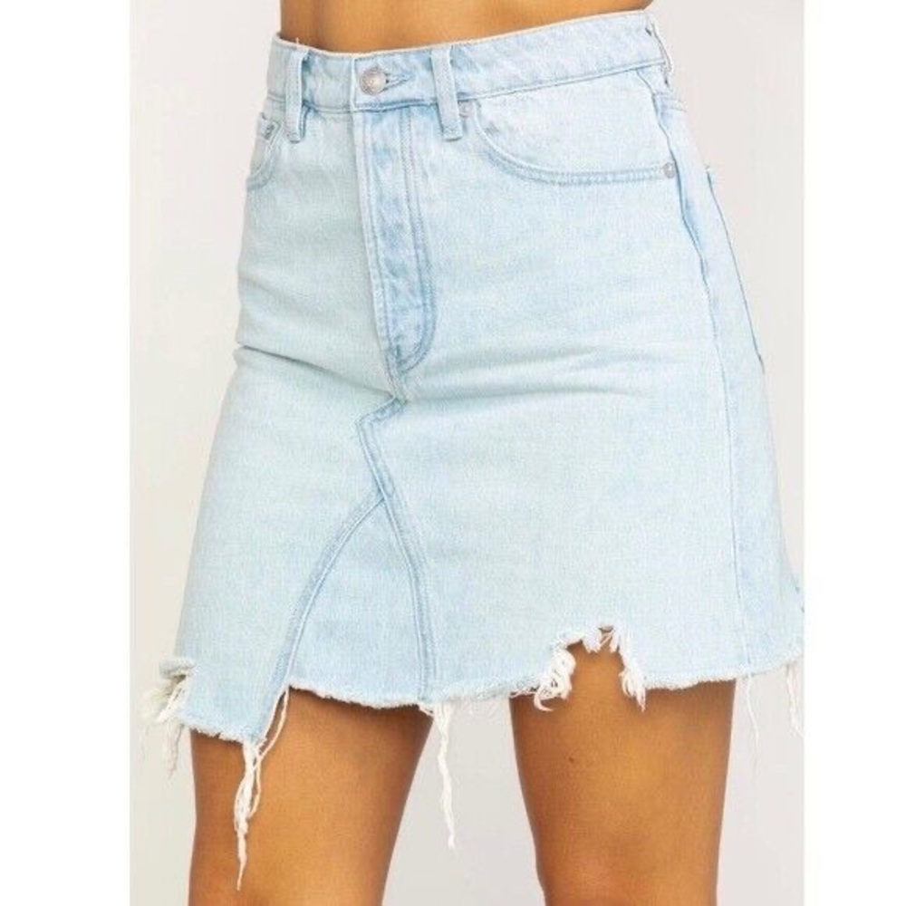 Free People Womens Skirt Blue Denim Tidal Wave Frayed Hem Edge Size 28
